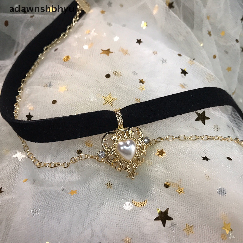 Adawnshbhyu Vintage Beludru Hitam Choker Cinta Hati Liontin Kalung Untuk Wanita Gadis Hadiah ID