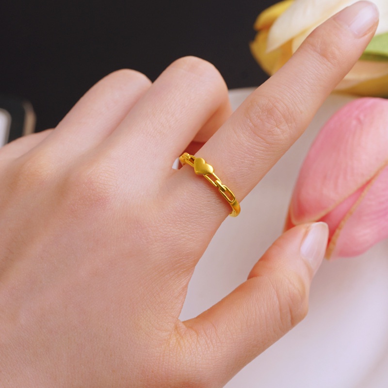 Goldkingdom Perhiasan Fashion Emas Asli Kadar 375 Bangkok Aksesoris Ready Stock Wanita Lapis Emas Halus Simple Series Adjustable Ring Cincin Love Cute Bunny