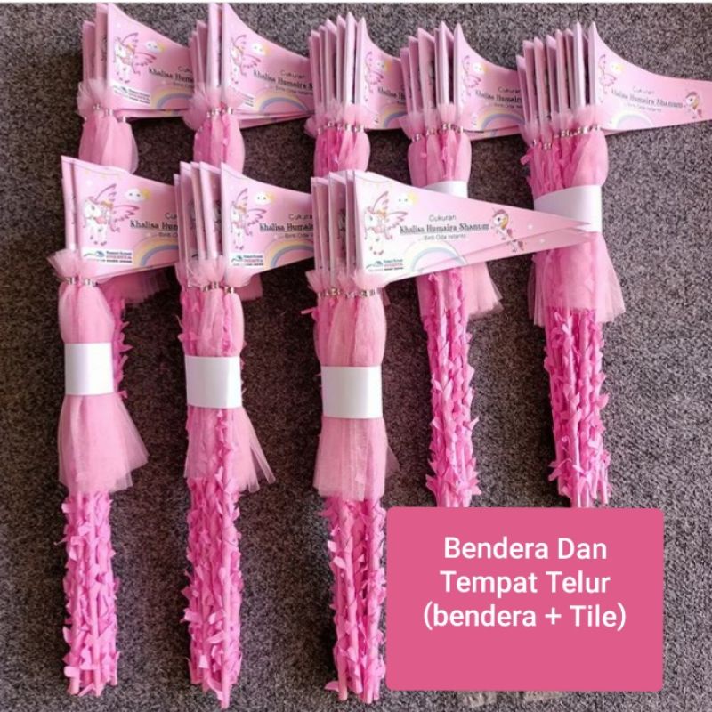 bendera + tile (tempat telur) aqiqah, tasyakuran, khitanan, cukuran