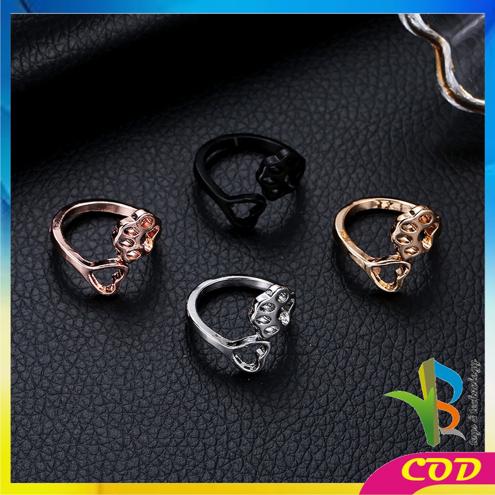 RB-K113 K114 Cincin Wanita Fashion Bentuk Hati Motif Paw Kucing / Cincin Simple Perhiasan Antikarat Gaya Korea Untuk Pria Dan Wanita