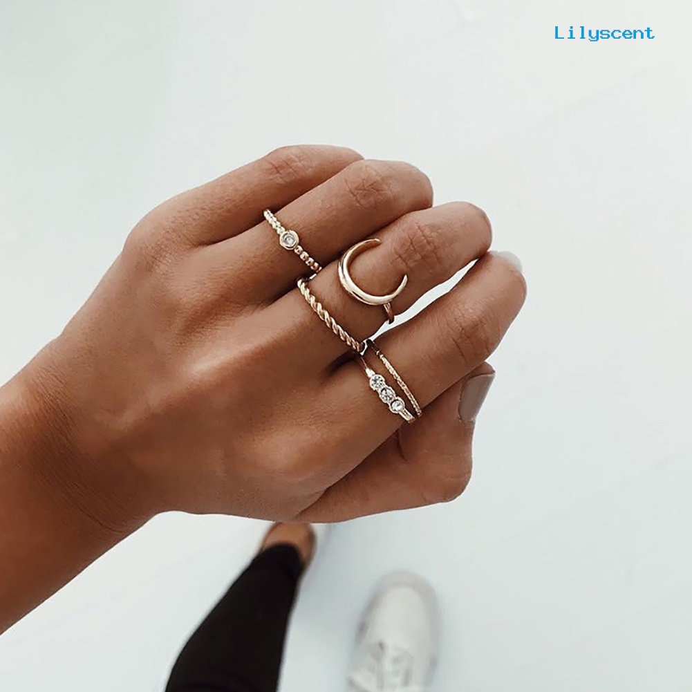 [LS]5Pcs Vintage Moon Knuckle Finger Ring Set Bohemian Perhiasan Sendi Yang Dapat Disesuaikan