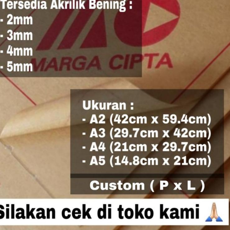 Grosir Puas AKRILIK lembaran 2mm A2 / Akrilik bening / Marga cipta / Acrylic