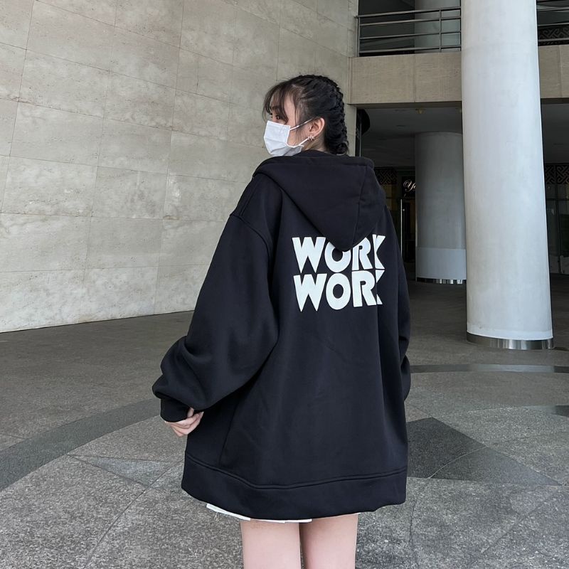 Zip Hoodie Jacket Oversize Boy Girl (6XL 5XL 4XL 3XL 2XL XL L M S ) WORK WORK HARD Jaket Resleting Jumbo Big size Street Wear Harajuku Urban Korean Style Beige KHAKI Krem Dark Brown Coklat Tua