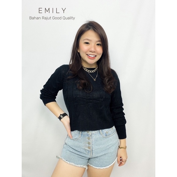 BAJU BLOUSE ATASAN WANITA CEWEK RAJUT EMILY FASHION LENGAN PANJANG KEKINIAN