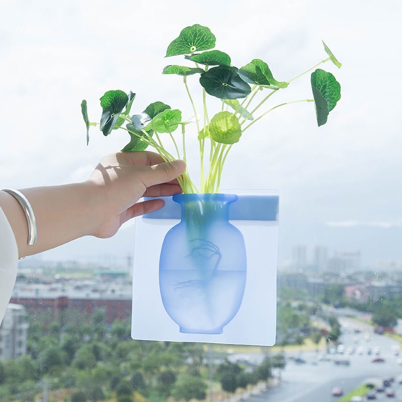 ღ Silikon Lengket Vas Dinding Menggantung Vas Wadah Floret Botol Rumah Kantor Dekorasi Dinding