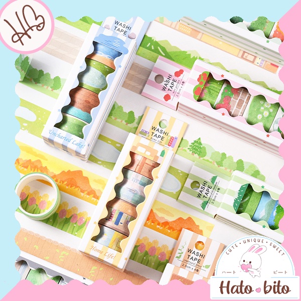 

1 set isi 4 pcs washi tape landscape motif alam nature diy paper tape deco journal HB1360