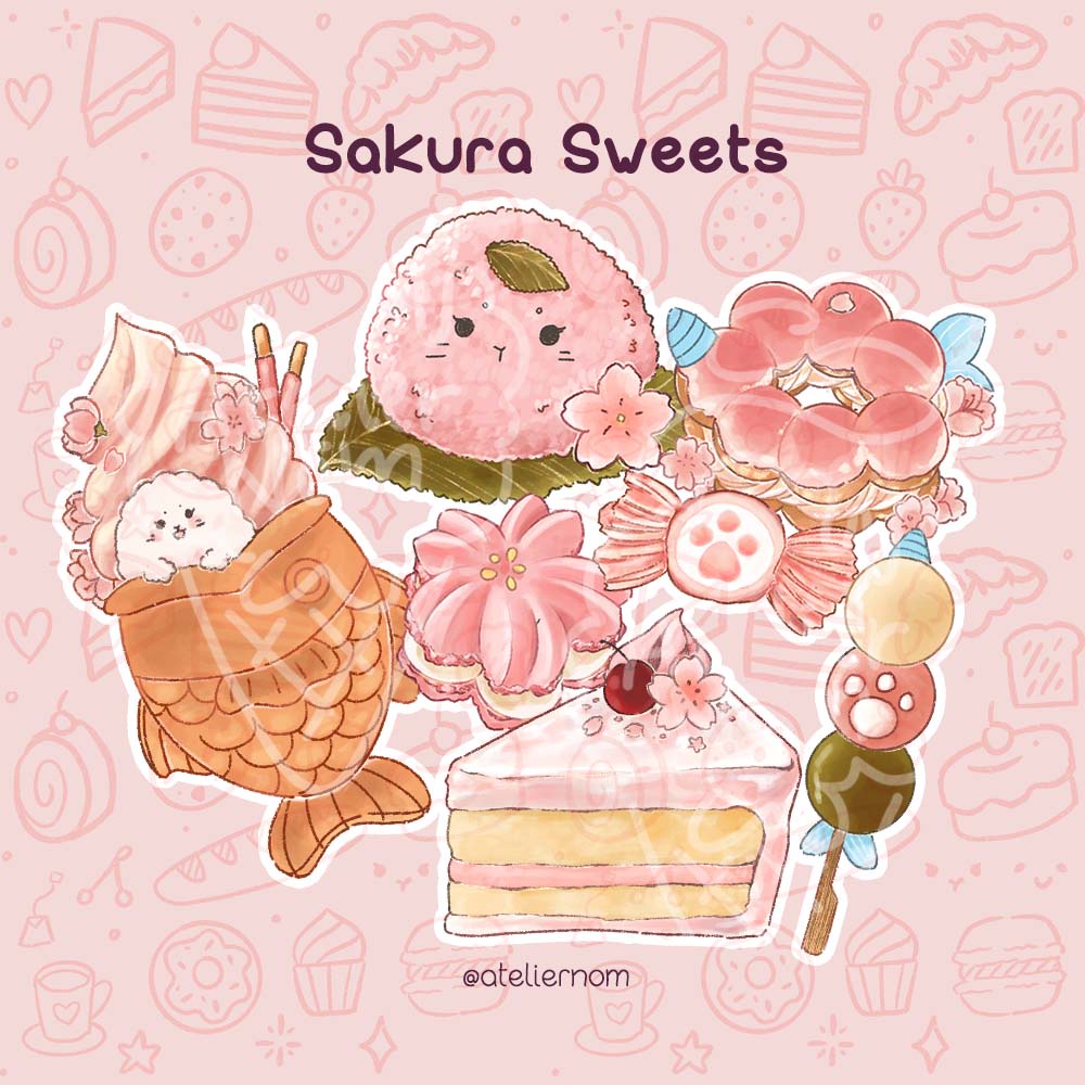 

[AtelierNom] Sticker set Sakura Dessert aesthetic untuk bujo, scrapbook, planner