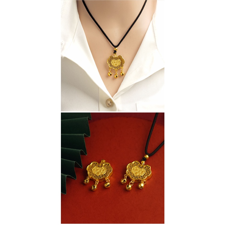Goldkingdom Perhiasan Fashion Emas Asli Kadar 375Bangkok Aksesoris Ready Stock Angan-Angan Hati Lock Kalung Wanita Dengan Liontin Lonceng Kekanakan