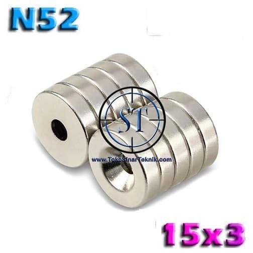 Magnet RING 15x-L4 N52 Strong Magnet Neodymium Cincin High Grade 15x3mm Lubang 4mm Rare Earth