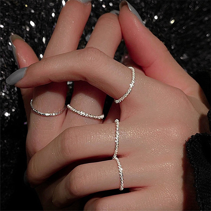 Fashion Warna Perak Berkilau Cincin Untuk Wanita Gadis Korea Gaya Sederhana Serbaguna Hias Compact Jari Telunjuk Rings Perhiasan