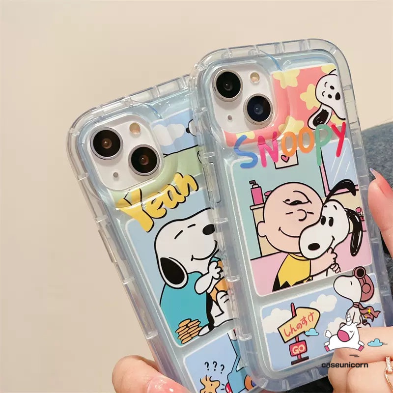 IPHONE Airbag Shockproof Phone Case Kompatibel Untuk Iphone14 11 13 12 Pro MAX 6 6S 7 8 Plus XR X XS MAX 7plus 8plus Kartun Lucu Snoppy Lembut TPU Bening Anti Jatuh Full Penutup Belakang
