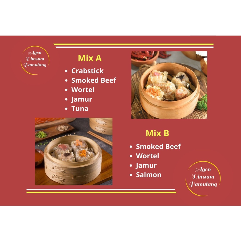 

Dimsum Mix 100 Regular, Ekonomis, dan Junior Mini Harga Agen kelipatan 100 Pcs Open Reseller Murah