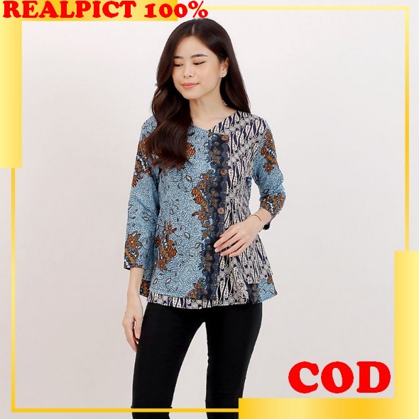 Blouse R*By.Rd Motif Batik Warna Denim Lilac Baju Batik Wanita Blouse Batik Tradisional Kemeja Batik