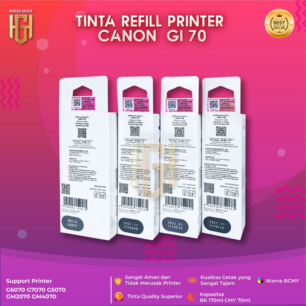 1 SET 4 PCS Tinta Canon Gi 70 Tinta Printer G7070 G5070 G6070 GM2070 GM4070