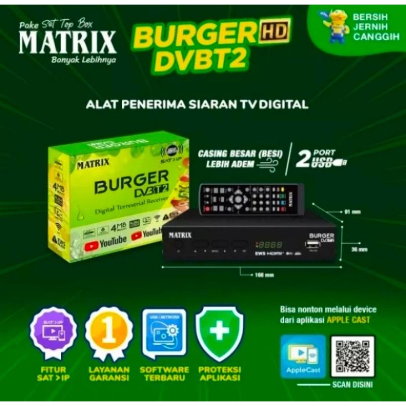STB MATRIX BURGER hijau TV digital  Set Top Box matrix burger hijau TV digital TV tabung TV led inte