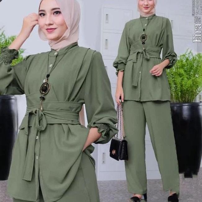 Terlaris Eira One Set / Setelan Wanita Muslim Terbaru Bahan Crinkle Airflow / Pakaian Set Cewek Dewa