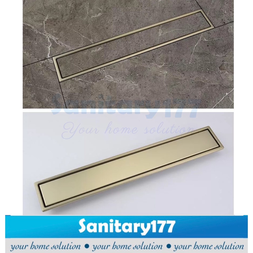 Saringan Got stainless 304 GOLD Panjang 10x60 cm -Floor tile smart Drain 60cm 30cm 10x30 cm stenlis emas gold pembuangan air mandi anti kecoa tikus drainer