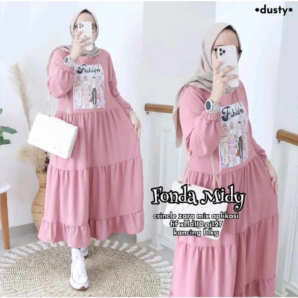 Gamis viral / midi dress sablon / dress korean style / livy dress gamis rempel susun  / gamis susun 