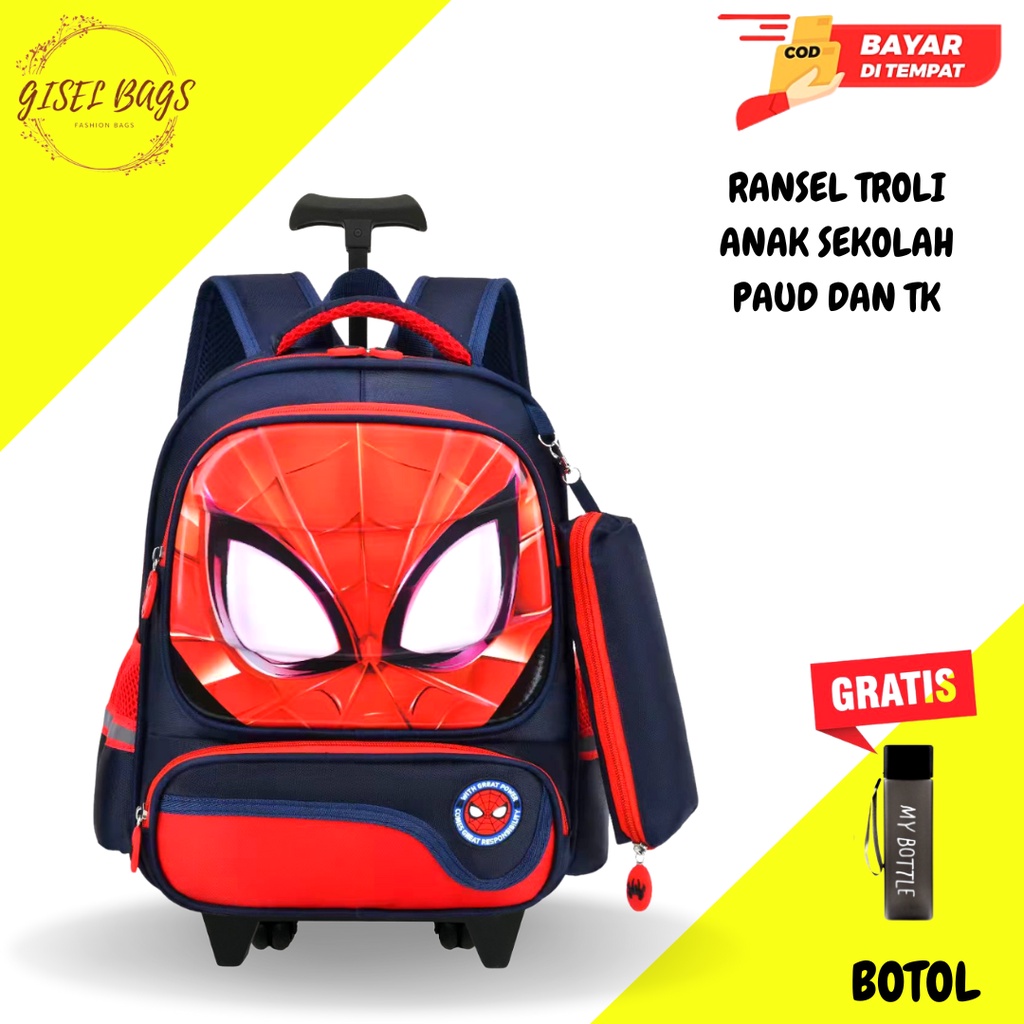 12.12 Tas Trolley Anak Laki Laki Sekolah TK / PG / PAUD KANTUNG Coin Sponge Anti Air Lengkap motif karakter