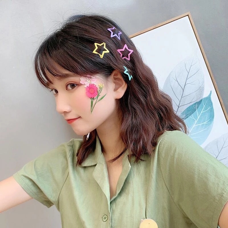 4/6pcs Permen Warna Gadis Logam Hiasan Kepala Elegan Ponytail Hias Jepit Rambut Pentagram Kupu-Kupu Styling Alat Lucu Anak Klip Rambut