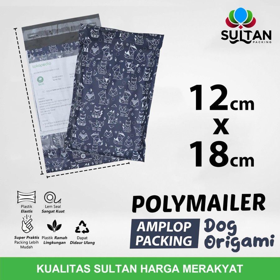 

Amplop Plastik Packing Polymailer 12x18cm Dog Origami Satuan