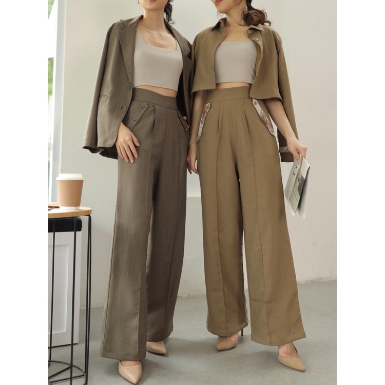 Kadaka x Kyranayda B-0181 Highwaist Culotte with Detachable Straps - Decaf Pants