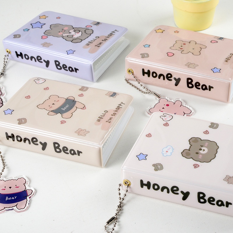 Kawaii Cute Bear 3inch Album Foto 36saku Ins Kpop idol Photocard Holder Photo Collect Book Dengan Liontin Mini Penyimpanan Buku Hadiah Stationary