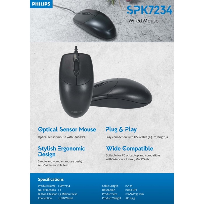 Philips Mouse Wired M234 mouse kabel