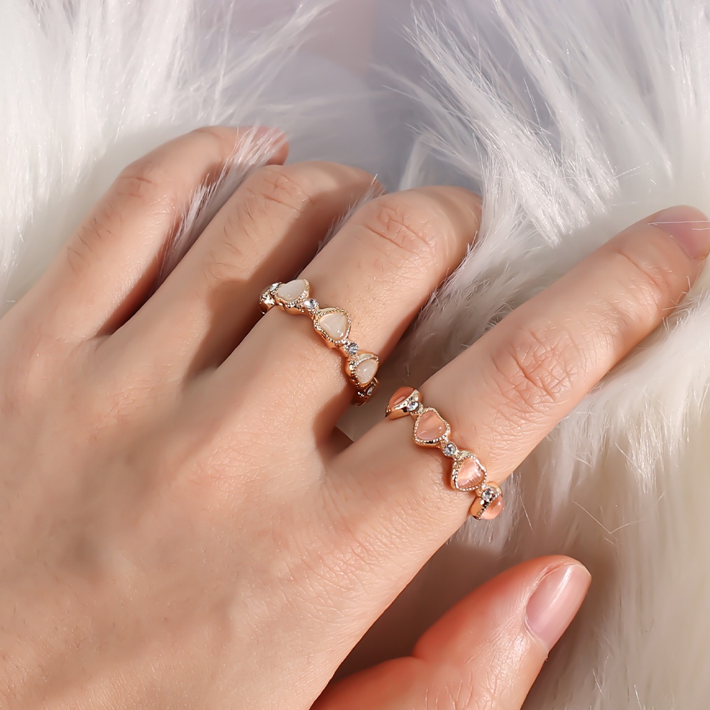 Halus Tipis Indah Hadiah Opal Cinta Berbentuk Hati Jari Cincin Pesta Rings Fashion Perhiasan Adjustable Terbuka Elegan Wanita Halus Sederhana Wanita