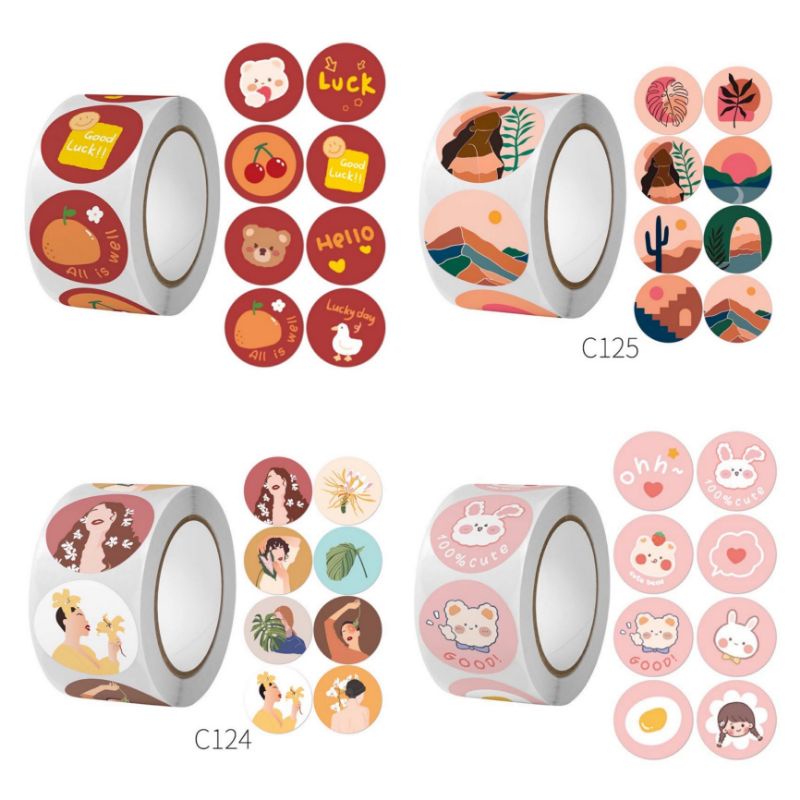 STICKER ROLL IMLEK / XMAS /THANKYOU / SANRIO KAWAII AESTHETIC 1 ROLL 500pcs/STIKER ESTETIK LABEL DIARY JURNAL DECO ROUND 2.5cm