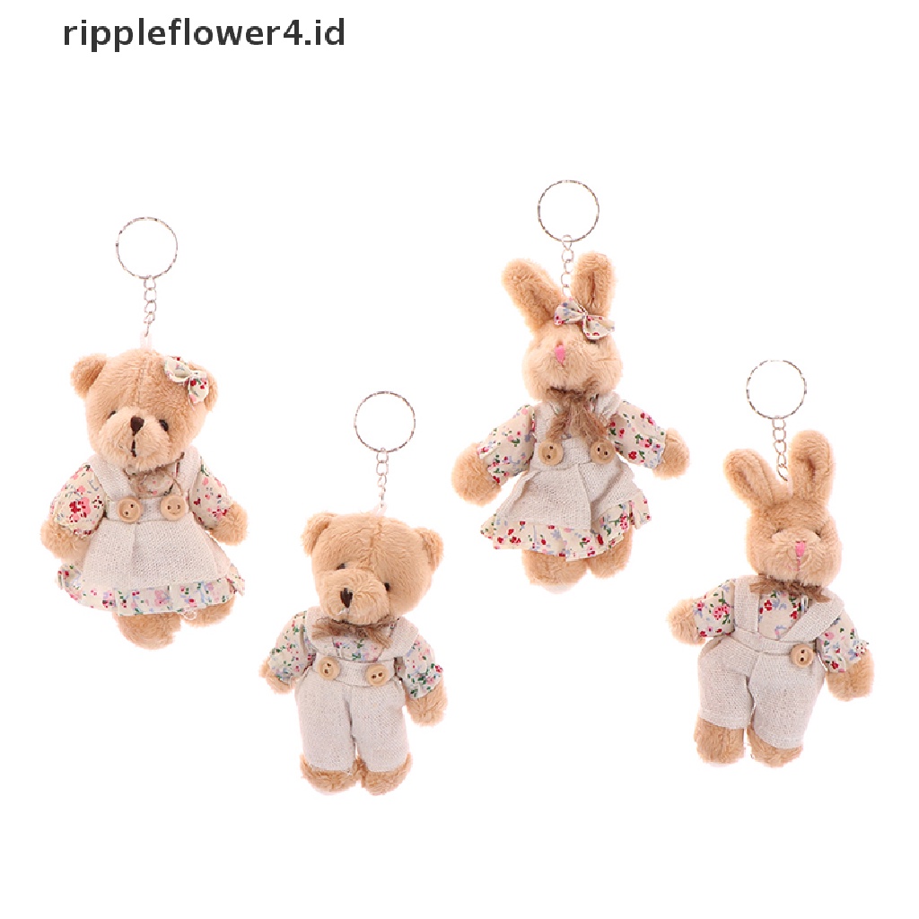 {rippleflower4.id} Gadis Lucu Gaya Negara Linen Teddy Bear Gantungan Kunci Wanita Pasangan Kelinci Keying Bag Car Trinket Mainan Mewah Liontin Mainan Hadiah~