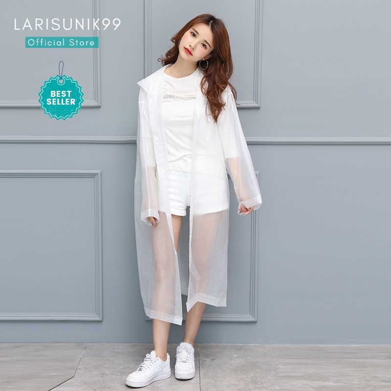 Jas Hujan Mantel Eva Raincoat Unisex Pria Wanita Poncho Ponco Lengan Jas Hujan Mantel Gamis Motor Terusan Transparan Korea Ringan Light Weight Hoodie Kancing Depan Pakaian Anti Air Import Premium Original