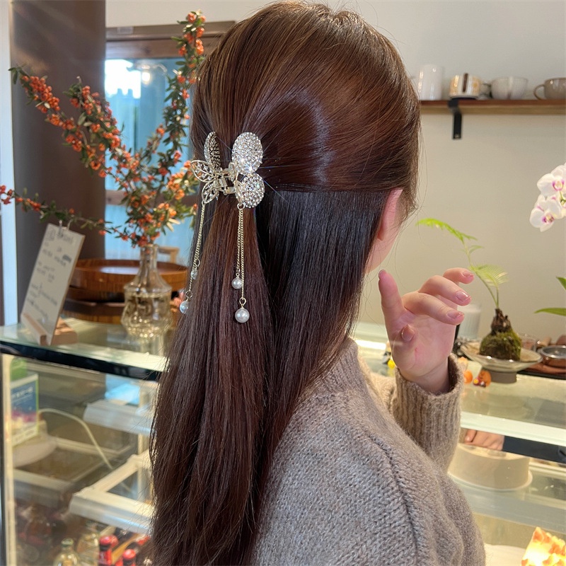 Lucu Penuh Berlian Cherry Rumbai Rambut Klip Fashion Berlian Imitasi Paduan Cakar Rambut Kecil Wanita Aksesoris Rambut