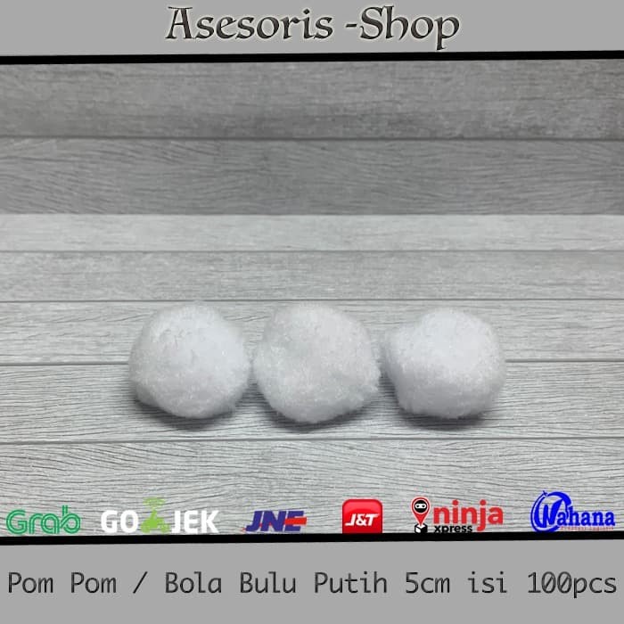 

POM-POM (BOLA-BOLA BULU) PUTIH UKURAN 5CM ISI 100PCS