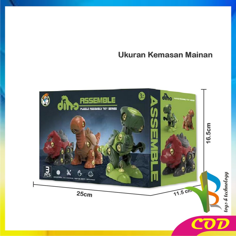 RB-M219 DIY Dino Puzzle Assembly 3IN1 Mainan Anak Bongkar Pasang Dinosaurus BONUS OBENG / Mainan Edukasi Anak DIY Assemble Dinosaur Set