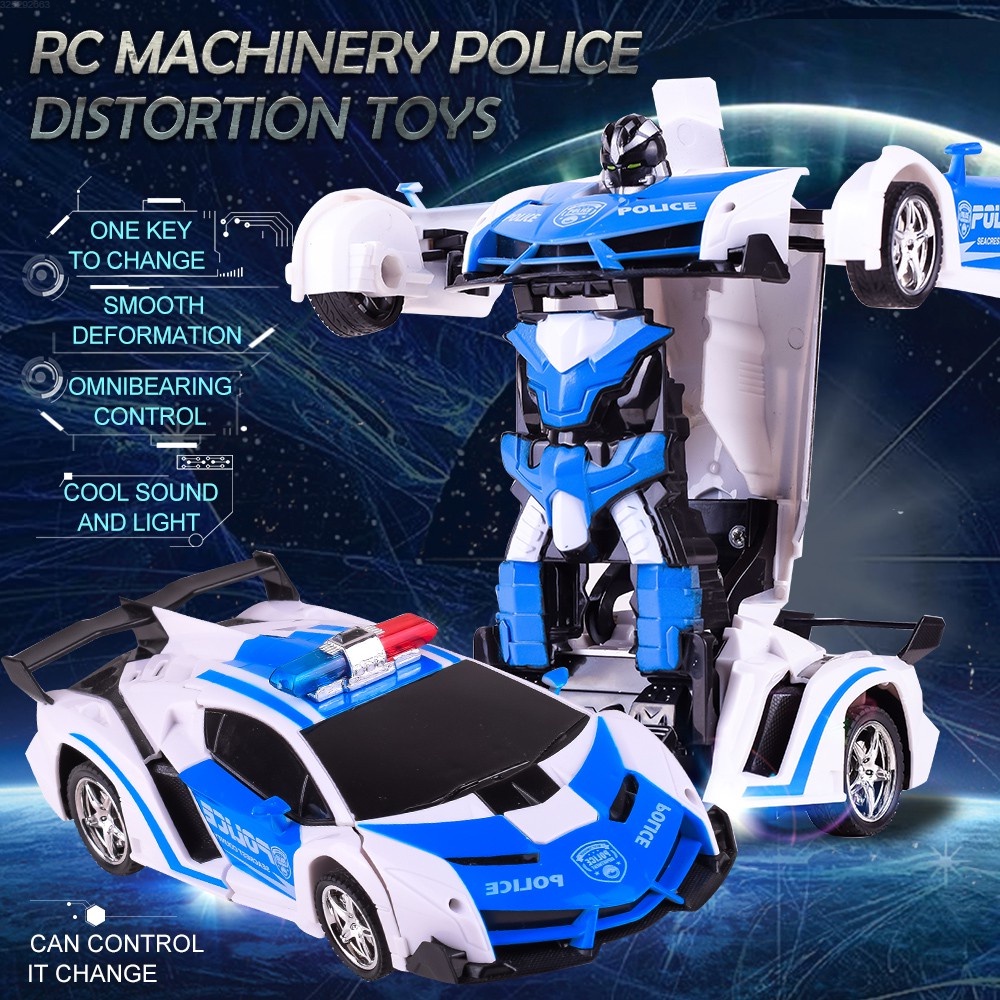 Anak RC Mobil Polisi Jadi Robot Remot Kontrol Mainan Transformer Car Remote Control Rechargeable