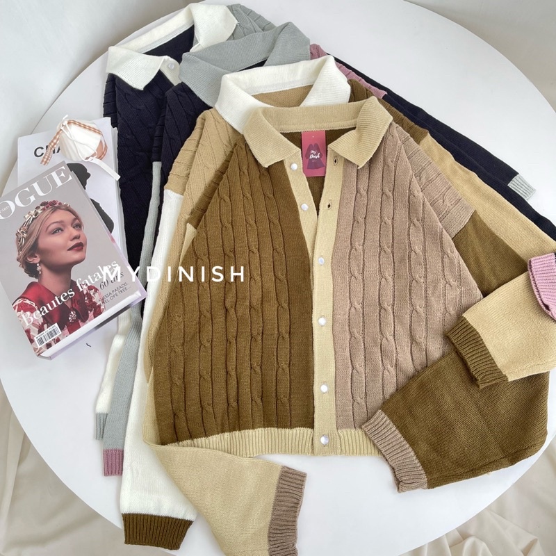 AMORA CABLE CARDY /  KARDIGAN COMBINASI / ATASAN RAJUT WANITA / CARDY CABLE KEKINIAN /  CARDIGAN WANITA MOTIF KEPANG / PAKAIAN WANITA RAJUT / SWEATER CABLE CARDY