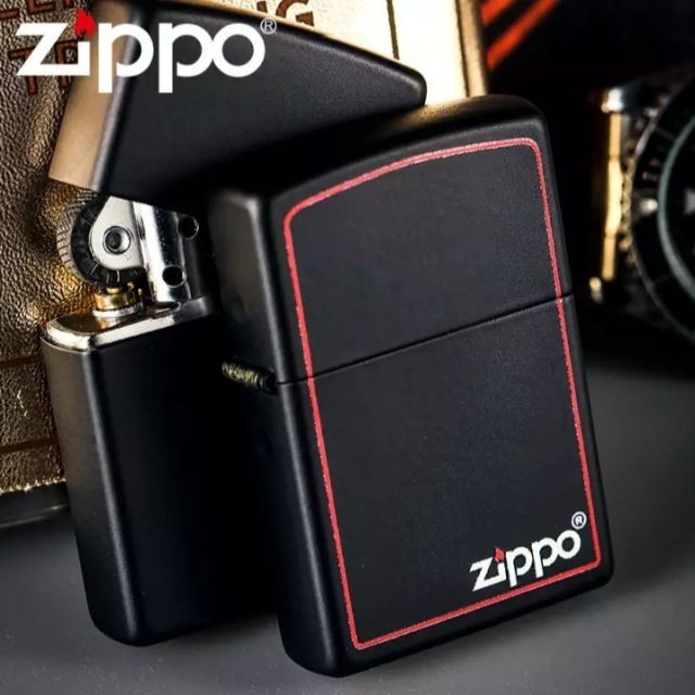 Korek Api Zippo Matte Hitam List Merah Grade Ori