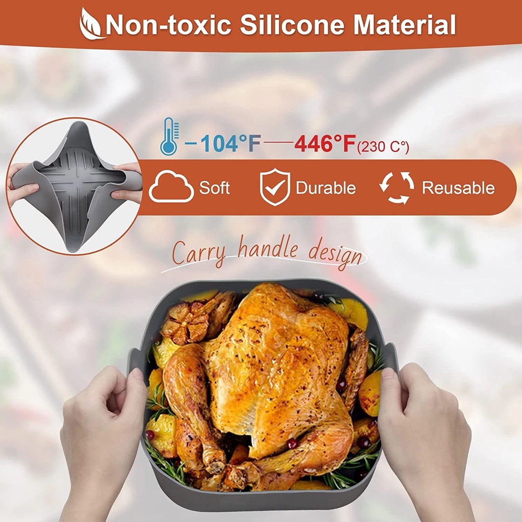 Premium Silicone Heat Resisting Roasting Pan For Air Fryer Easy Clean Silicone Baking Pan Reusable Air Fryer Pad Nampan Penggorengan Udara Anti Air Anti Lengket