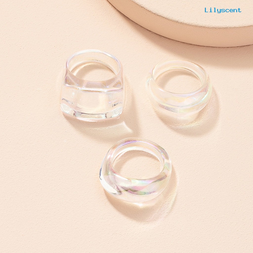 [LS]3Pcs /Set Cincin Persegi Halus Geometris Resin Akrilik Unisex Cincin Jari Indah Untuk Pakaian Sehari-Hari