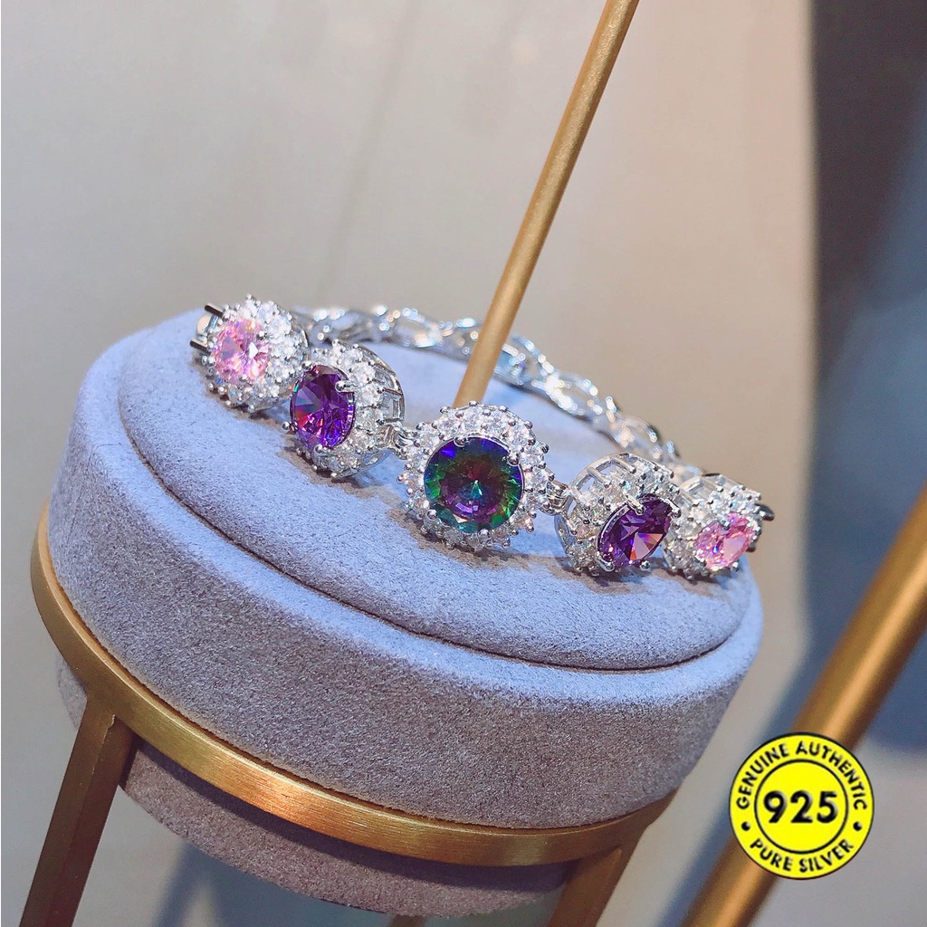 Gelang Moissanite Delapan Hati Dan Delapan Panah Berlian Merah Muda Amethyst Permata Berwarna Gelang M1547