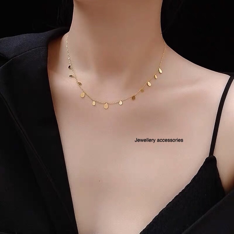 Kalung Titanium Gold Mata Air Trending Elegant Korea Fashion Style