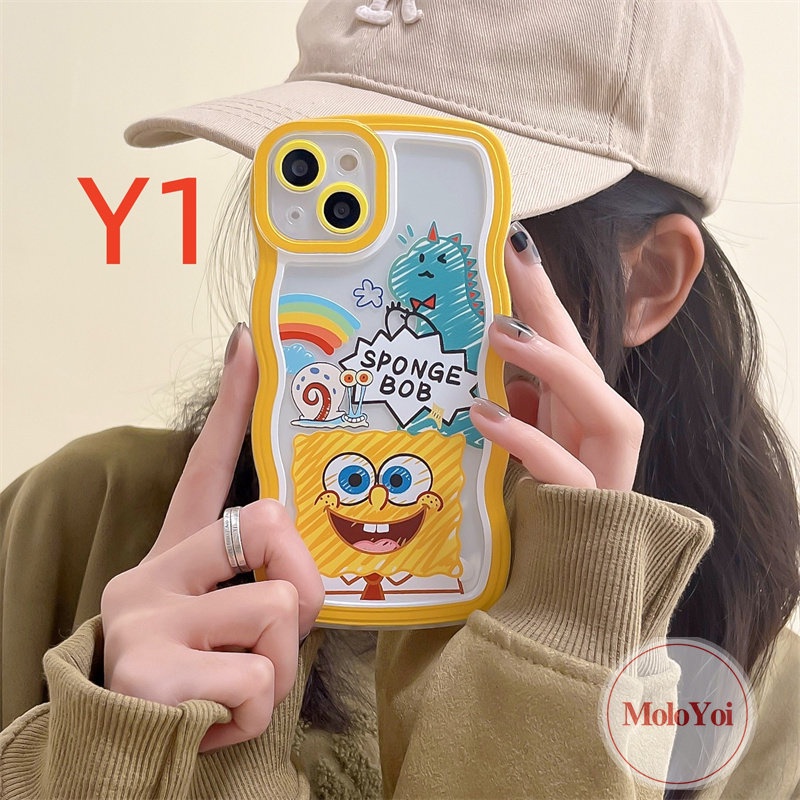 IPHONE Casing Couple Case Kompatibel Untuk Iphone11 12 14 13 Pro Max 6 6s 8 7 Plus 14Plus XR X XS Max SE 2020kartun Lucu Kartun SpongeBob Patrick Star Dinosaurus Wavy Edge Soft TPU Back Cover