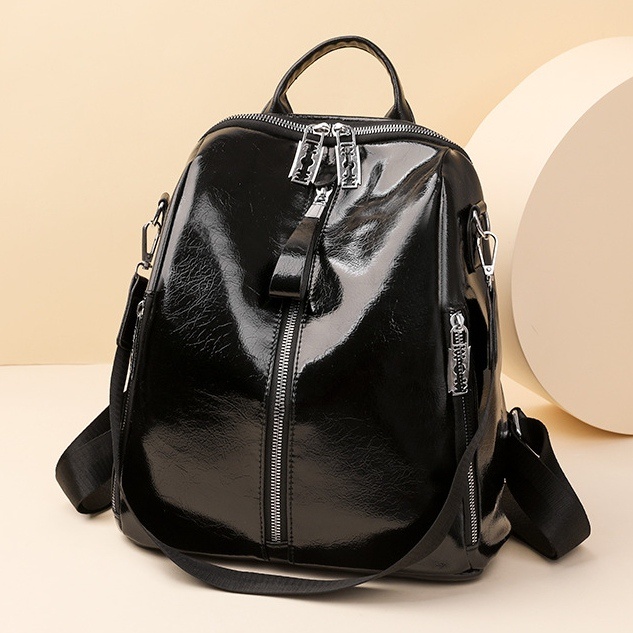 TAS RANSEL WANITA IMPORT GLOSSY KULIT HITAM BACKPACK ALSACE TA720B5 KOREA SEKOLAH KEKINIAN SIMPLE CASUAL GENDONG PUNGGUNG KULIAH KERJA CEWEK MURAH BRANDED FASHION REMAJA  BATAM PREMIUM