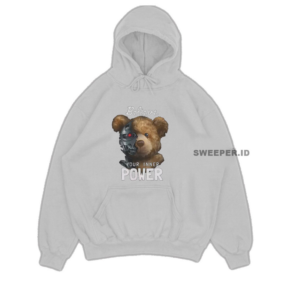 SWEATER HOODIE MOTIF BEAR BELIEVE PRIA &amp; WANITA BAHAN FLEECE