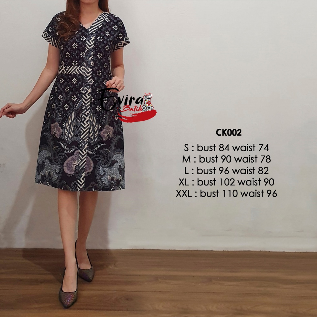 Dress Batik Wanita Modern/ Batik Kondangan/ Batik Kerja Kode CK 002 (Tanpa Furing) By Evira Batik