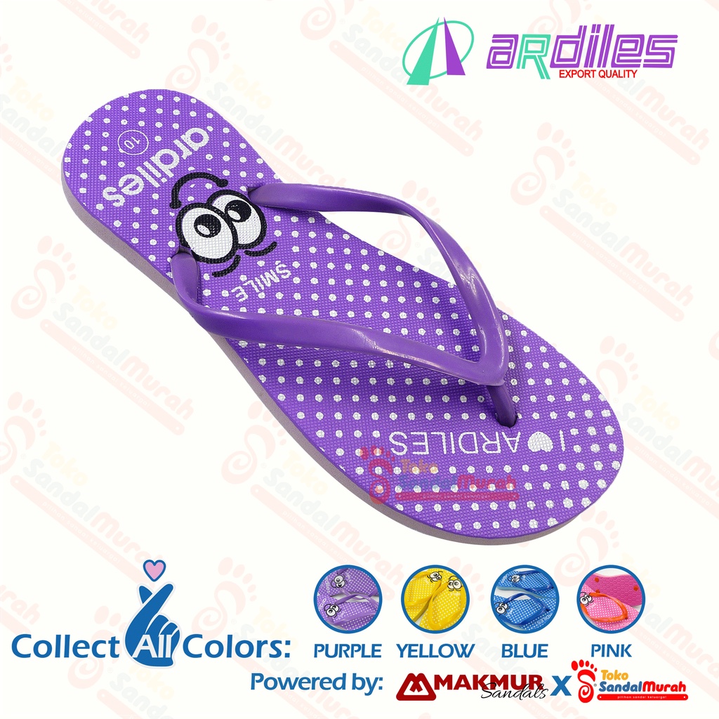 Toko Sendal Murah - Sandal Jepit Orginal Ardiles / Sandal Jepit Wanita Dewasa / Sandal Jepit Motif Polkadot dan Emoticon Smile [Toko Sendal Murah LDS 09 Ardiles Smile]