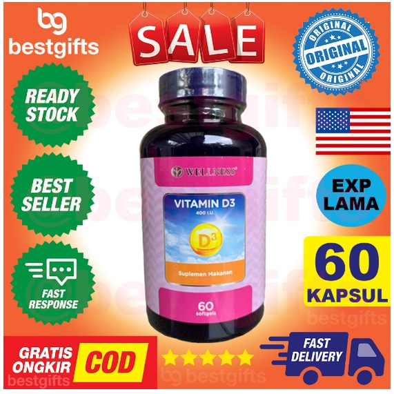 WELLNESS VITAMIN D3 400 IU KALSIUM TULANG OTOT IMUNITAS KEKEBALAN TUBUH OTAK SARAF SEHAT 60 KAPSUL