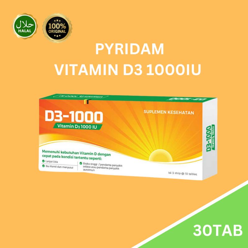 Jual Vitamin D3 1000 IU pyridam farma multivitamin kesehatan 1 box isi