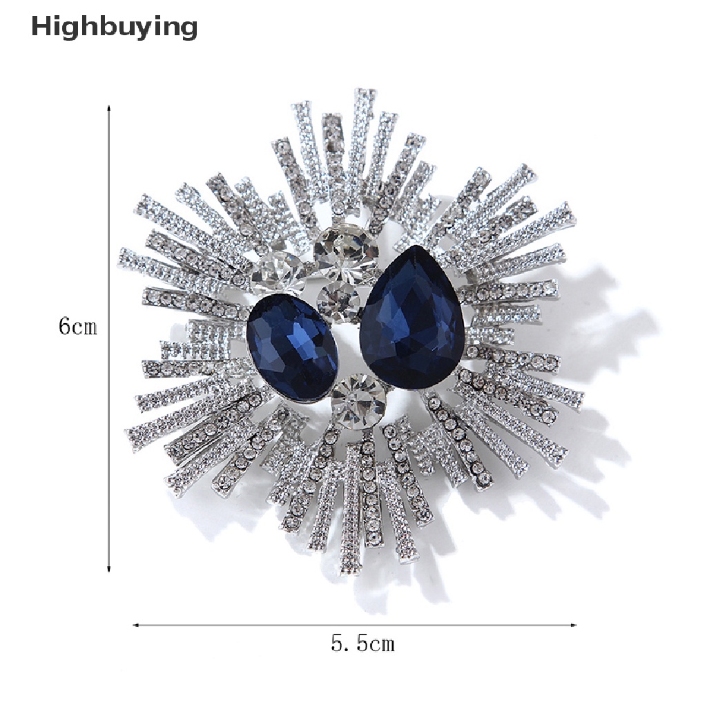 Hbid Retro Elegan Bunga Bros Retro Mode Biru Tua Kristal Pin Untuk Wanita Pakaian Perhiasan Accessries Glory